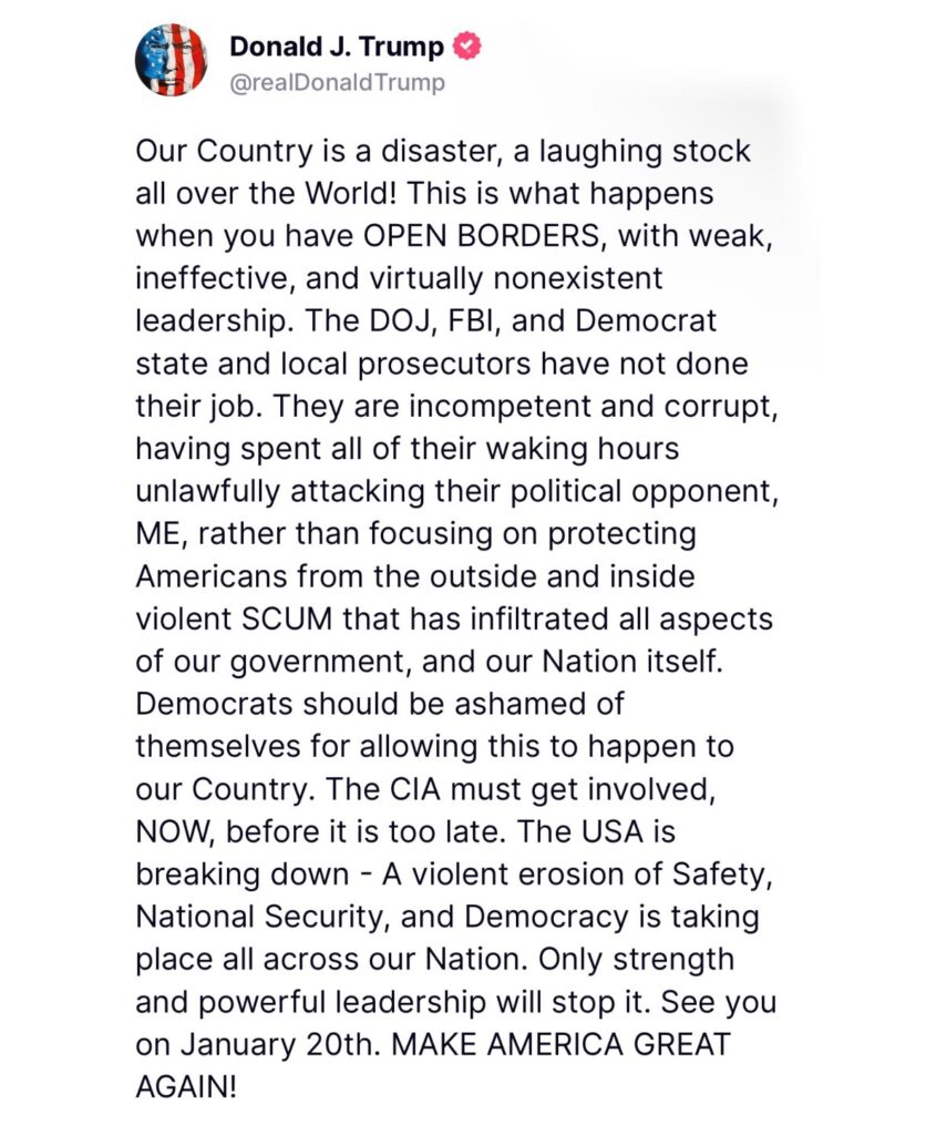 GgQ6vmgXMAEkuFk Donald Trump criticizes current leadership, calling the nation a 'disaster' and accusing federal agencies of incompetence